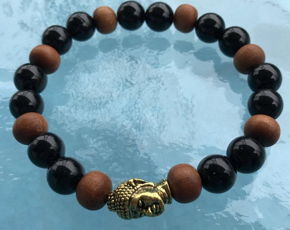 Black Tourmaline Sandalwood Buddha bracelet yoga bracelet healing Wood bracelet Energy Wooden beaded bracelet chakra diffuser bead bracelet