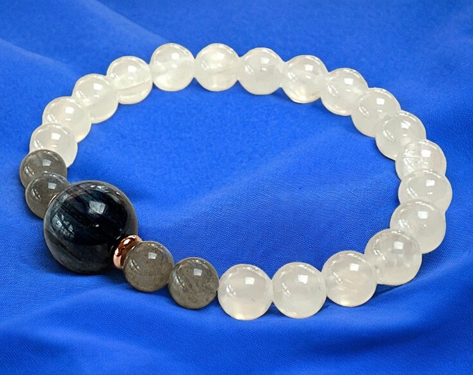 AAA Kyanite Labradorite & Selenite Psychic bracelet Jewelry Crown Chakra Soul Chakra Crystal Good luck crystal bracelet white blue gray ston