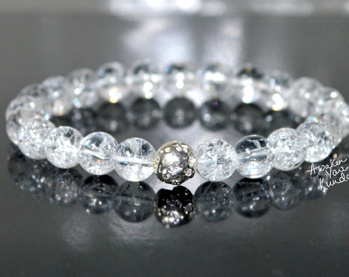 Crystal bracelet - Crackled Quartz Bracelet | For Women | Men | Protection | Anxiety Bracelet | Healing | Crystal Jewellery | Gemstone | USA