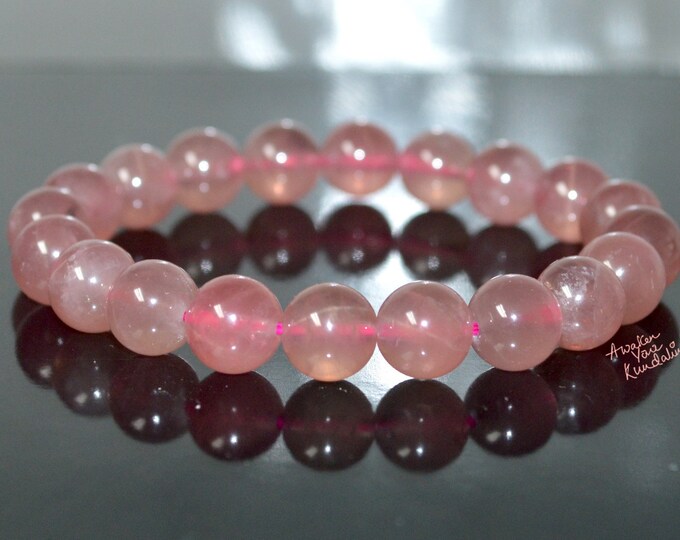 AAA Madagascar 10mm Rose Quartz Mala Beads Bracelet - Stretch Wristband - Healing Stone Bracelet - Yoga Bracelet - Wrist Mala Bead Bracelet