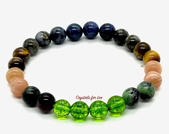 LEO Zodiac Crystal Bracelet, Birthstone Bracelet, 12 Zodiac Signs Gemstone Jewelry, Zodiac gift for him, Astrology Bracelet Birthday Gift