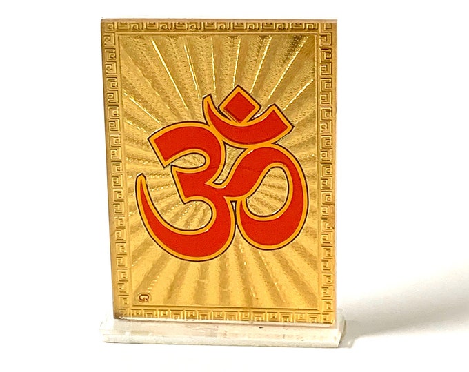 Gold Aum Om Framed Religious Spiritual Gift, Diwali Gift, Minimal, Gold Flower Disc, Yoga Lover, Symbolic, Buddhist Gift, Gold Om Charm,
