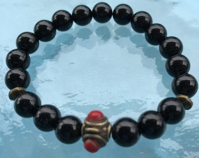 Genuine Black Tourmaline mala bracelet - deflecting radiation energy,repel and protect from negative energy and changes into positive energy