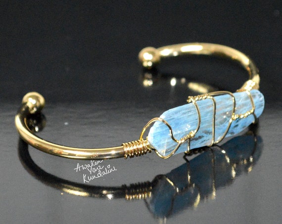KYANITE Bangle Bracelet * Gold Plated 18k or Silver Plated * Gemstone * Gypsy * Hippie * Adjustable * Statement * Stacking *Christmas