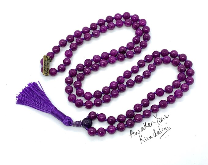 Mala Bead Necklace 108 - Prayer Bead Necklace  Purple Jade -108 Knotted Mala Yoga Necklace - Chakra 108 Mala Wrap Bracelet NecklaceChristmas