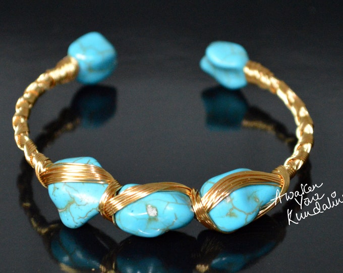 Turquoise Bangle | Rough Stone Bangle | Gemstone Bangle | Handmade Bangle | Brass Bangle | Brass Jewelry | New Design | Gift For Women