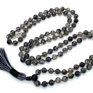 AAA Gray Dragon Vein Agate Mala Beads Necklace Dragon Veins - Etsy