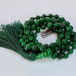 108 Green Jade Nephrite Mala Beads Necklace, Energized & Blessed Natural Genuine Green Jade Prayer Beads, Nephrite healing crystal love mala