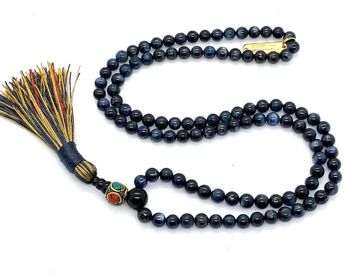 6-7 mm AAA Grade Kyanite Mala Beads Necklace, kyanite Jewelry, Kyanite knotted Healing Mala Beads, Energized 108 Genuine Kyanite Gemstone Ma
