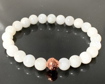 Rainbow moonstone bracelet, Rose Gold beaded bracelet