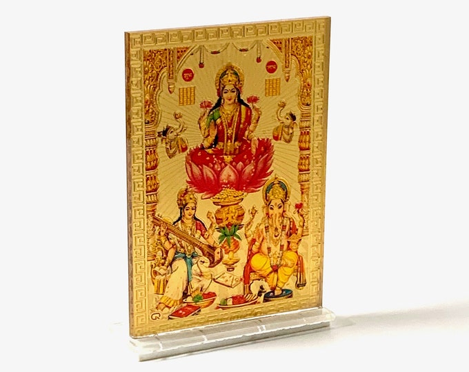 Sri Maha Lakshmi, Ganesha, Maha Saraswati, Sri Yantra Shri Yantram  -High Quality Embossed Printing with Golden accentsChristmas