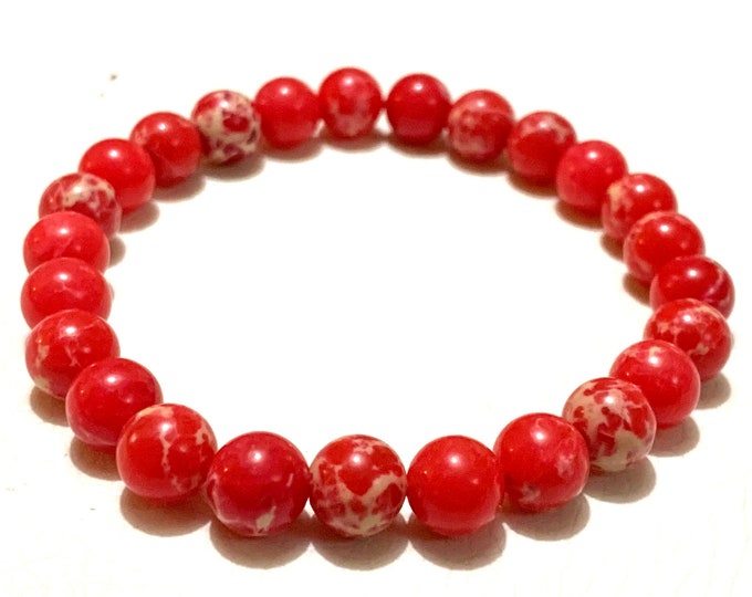 8mm Red Sea Sediment Rock Bracelet, Christmas bracelet