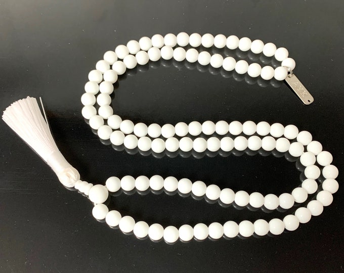 WHITE JADE 108 Beads Healing Mala Necklace, 7 Chakra Tassel Necklace, Meditation Spiritual Protection Natural Stone Mala Prayer Beads