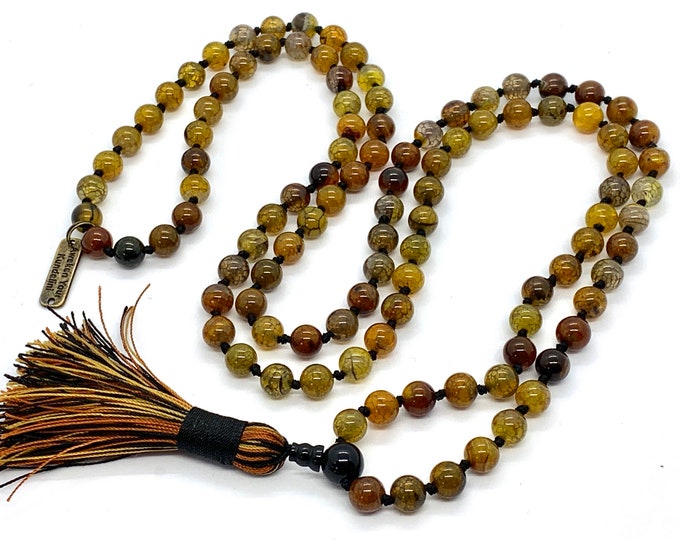 Coffee Dragon Vein Agate Necklace dragon agate mala beads 108 mala beads necklace knotted necklace for women trendy chakra necklace bracelet