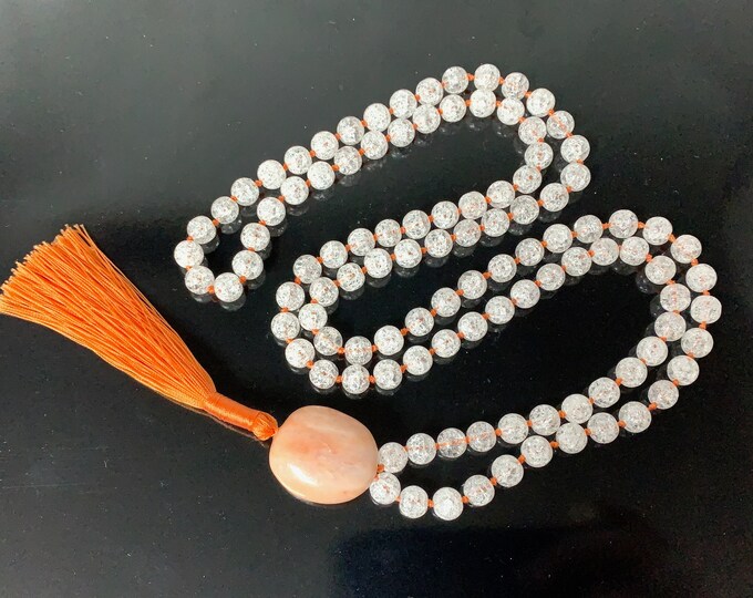 Amazing 8mm Crystal Quartz Knotted Mala Japa Meditation Beads 108 Bead Necklace - Karma, Nirvana, Meditation,Yoga, Bhakti, Healing Chakras