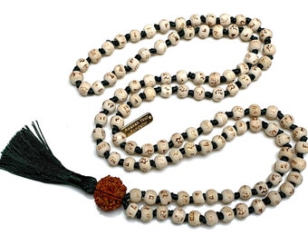 8 mm Tulsi Holy Basil Hare Rama Krishna Hand Knotted Mala Beads Necklace Energized Karma Nirvana Meditation 108+1 Beads For Awakening Chakra