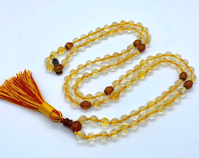 Abundance Citrine Mala Beads Necklace, Gold Citrine Necklace, November Birthstone Yellow, Simple Necklace, Minimalist Necklace AAA gift her