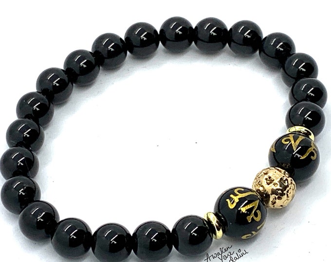 Black Tourmaline Mantra Bracelet Om Mani Padme Hum Tibetan Meditation Bracelet