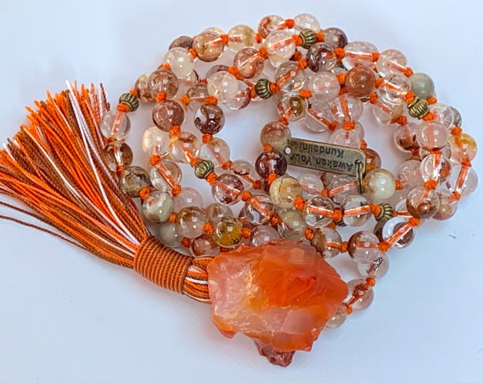 Lodolite Mala Beads Necklace - Garden Quartz Crystal Necklace - Boho Crystal Jewelry - Phantom Quartz Necklace - Aries Witchy Necklace