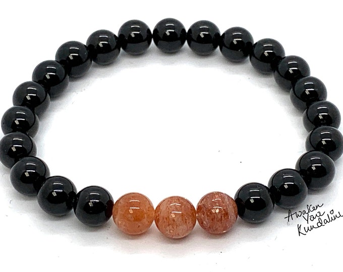 Black Tourmaline & Sunstone Bracelet, Empath Protection