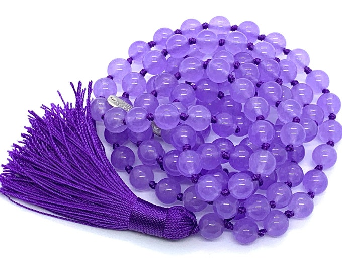 Purple Jade Mala Beads Necklace, 108 Beads Wrap Mala Bracelet