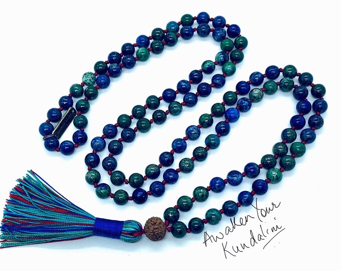 Azurite Malachite Mala Beads, 108 Prayer Beads Mala Necklace, Shattuckite Necklace