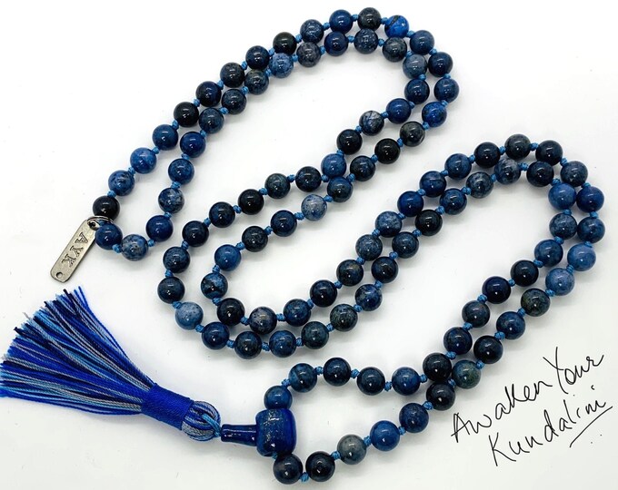 Blue Gems Stone Dumortierite Beaded Necklace Quartz Crystal Mens Jewelry Gemstone Mala Necklace Dumortierite handmade long womens mala neckl