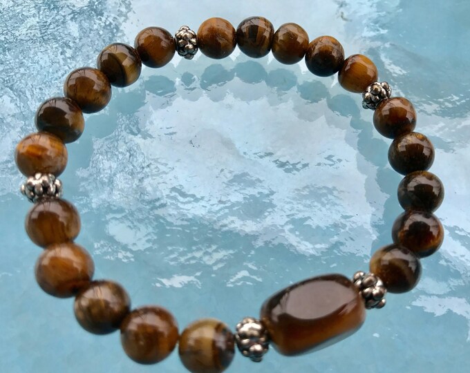 Tiger Eye beads, Rudraksh Wrist Mala, Rudraksha Beads, Healing Bracelet - Energized, Karma, Nirvana, Meditation Rosary, Awakening, Chakra