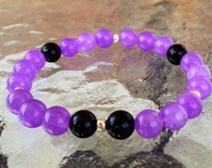 8 mm Black Onyx Purple Agate Wrist Mala Beads Healing Bracelet -Blessed Karma Nirvana Meditation Prayer Beads For Awakening Chakra Kundalini