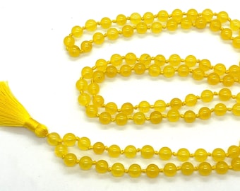 Yellow Jade 108 Beads Healing Mala Necklace, 7 Chakra Tassel Necklace, Meditation Spiritual Protection ,Natural Stone Mala Prayer Beads