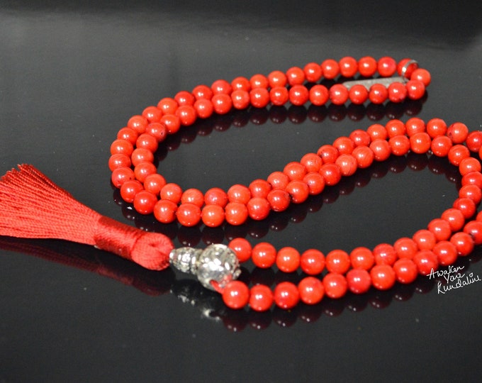 108 Beads Healing Mala Red Coral Necklace, 7 Chakra Tassel Necklace, Meditation Spiritual Protection Natural Stone Mala Prayer Beads Necklac