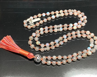 108 Beads Labradorite Healing Mala Necklace, 7 Chakra Tassel Necklace, Meditation Spiritual Protection Necklace,Natural Stone Prayer Mala