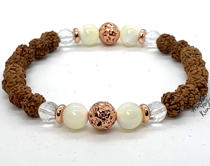 Rudraksha Healing Crystal Bracelet, Natural Gemstone Bracelet, Gemstone Beads Bracelet, Stretch Bracelet, Bracelets for Women, Mens Bracelet