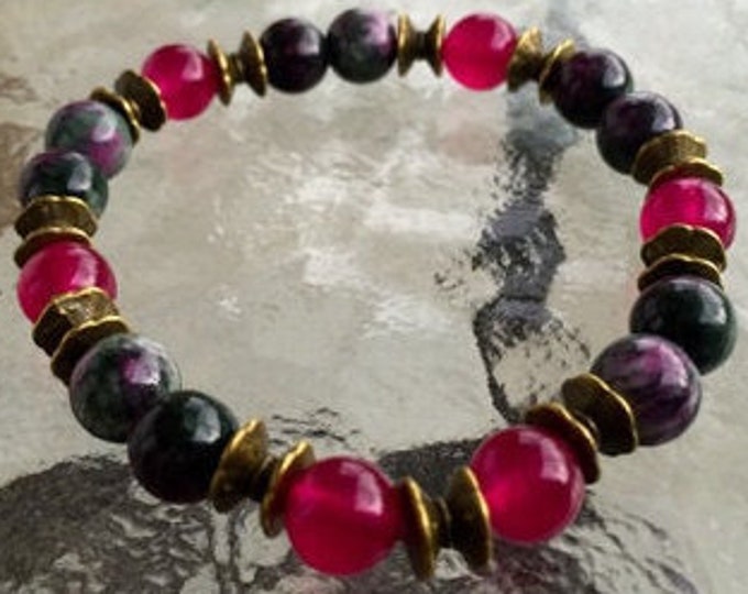 Cyber Monday Sale Magenta Rainbow Jade, Wrist Mala, Yoga Bracelet, Wrist Bracelet, Beads, 8 mm, Healing BraceletChristmas