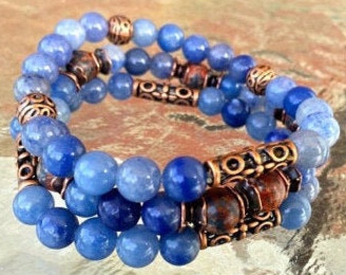 Blue Aventurine Bracelet for Women, Boho Bracelet, Stretch Wrap Bracelet, Women Men Bracelet, Boho Jewelry, Bohemian Jewelry, Women Bracele