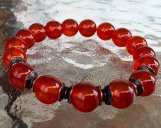 Burnt orange Carnelian bracelet. Feminine stone bracelet. Talisman of luck. Stacking jewelry gift for women / 8mmChristmas