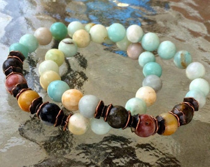 Christmas Sale - Amazonite Wrist Mala Beads Bracelet - Sky Blue Bracelet, Amazonite Jewelry, Sky Blue Gifts, Bracelet Gift Idea, Sea Blue Br