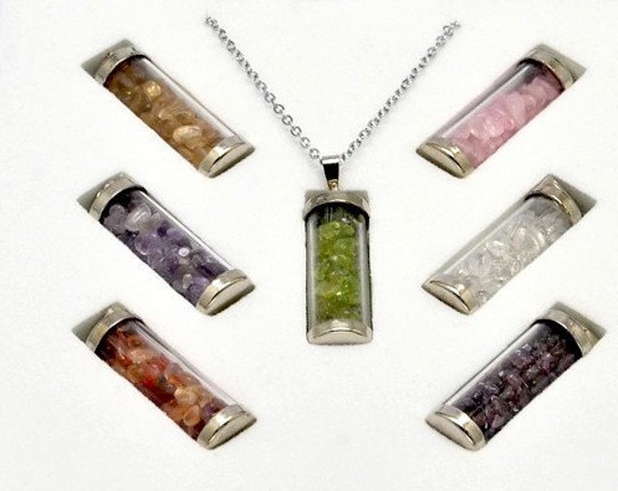 Gemstone Crystal Bottle - Stone Bottle Set - Gemstone Chips - Crystal Gemstone Bottle - gemstone crystal chips Genuine 7 Chakra Necklace