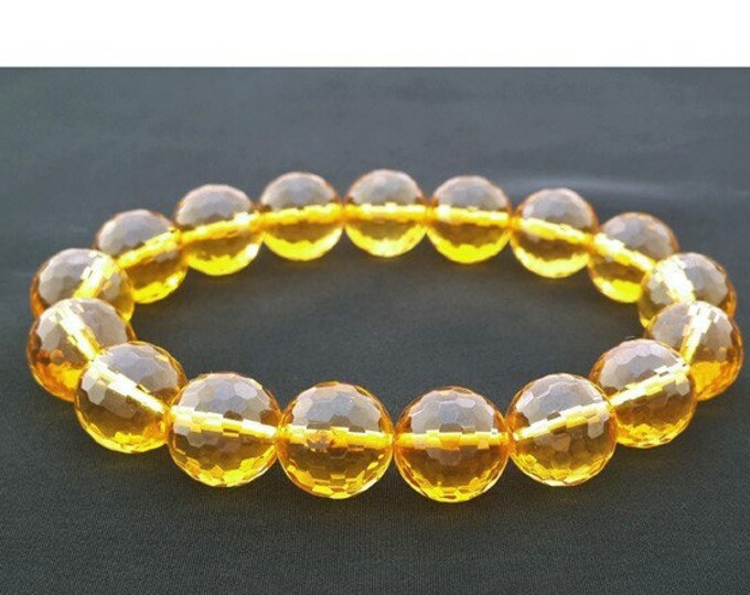 10mm Citrine Bracelet Protection Bracelet, Faceted Citrine Man Bracelet, Gift for Her, Bracelets for Women and Men Heal BraceletChristmas