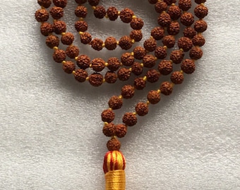 Rudraksh, Rudraksha, Hand Knotted, Mala Beads, Necklace -Energized, Karma, Nirvana Meditation 6mm 8mm 108 Prayer Beads Awakening Chakras