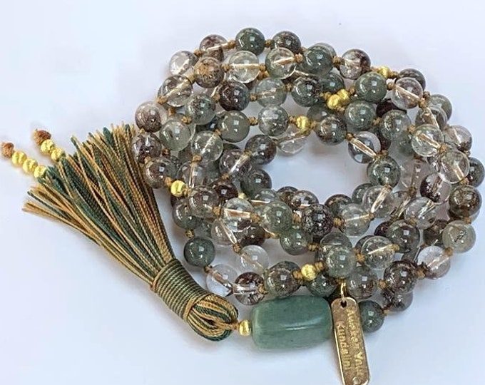 AAA Grade Cacoxenite in Quartz Mala beads Necklace, Natural Gemstone Jewelry, Bridesmaid Gift Bracelet, Phantom Quartz, Lodolite Mala Beads