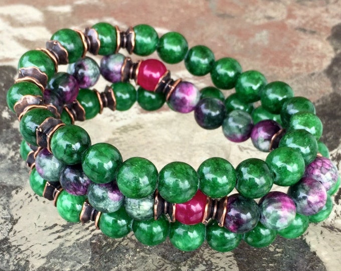 Jade Rainbow Bracelet Wrist Mala Chakra Bracelet, Meditation Mala, Stress Relief Bracelet, 8 mm, Prayer Beads, Healing Bracelet - Set of 3
