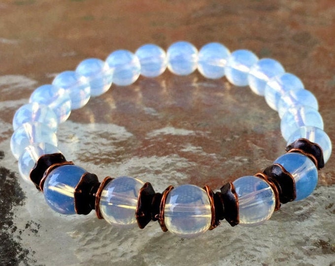 Opalite Opal Gemstone Bracelet Gift for Him & Her Opal Jewelry, Opal Stone, Mens Beaded Bracelet Gift, Gifts Bracelets for WomenChristmas