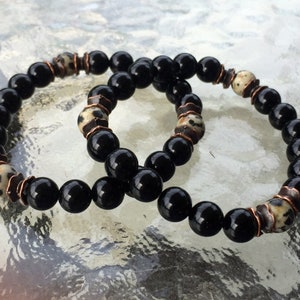 Black Onyx Dalmatian Jasper Wrist Mala Beads Healing Bracelet For Courage Determination Rejuvenation & Fights Depression Negative Ener image 1