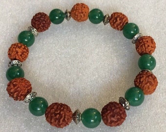 Green Jade beads, Rudraksh beads, Rudraksha, Wrist Mala, Healing Bracelet - Karma, Nirvana, Meditation, Prayer Beads, For Awakening Chakras
