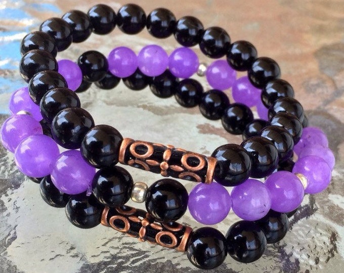 Couples Bracelet Set, His and Hers, Purple Jade Jewelry, Gifts for Parents, Anniversary Gifts