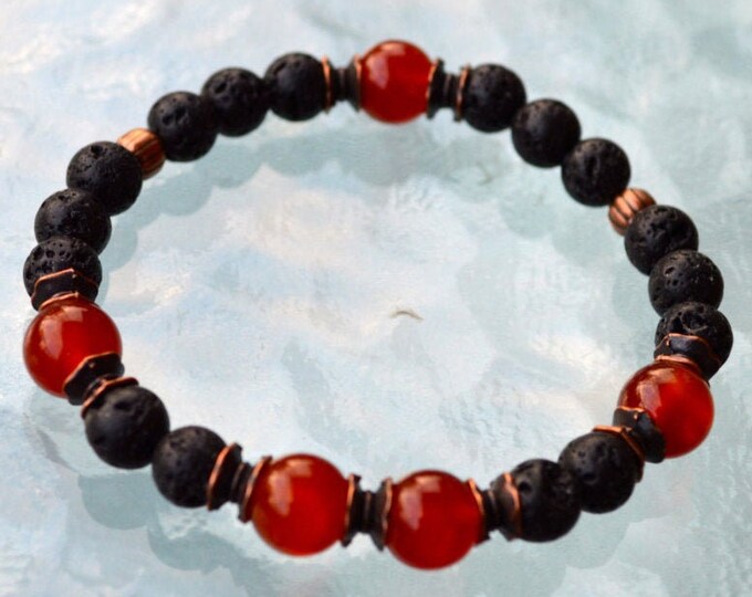 Black Volcanic Lava Rock Bracelet: 8 mm Stones ('A' Grade Genuine Lava Rock Crystals, Essential Oil Diffuser Bracelet)