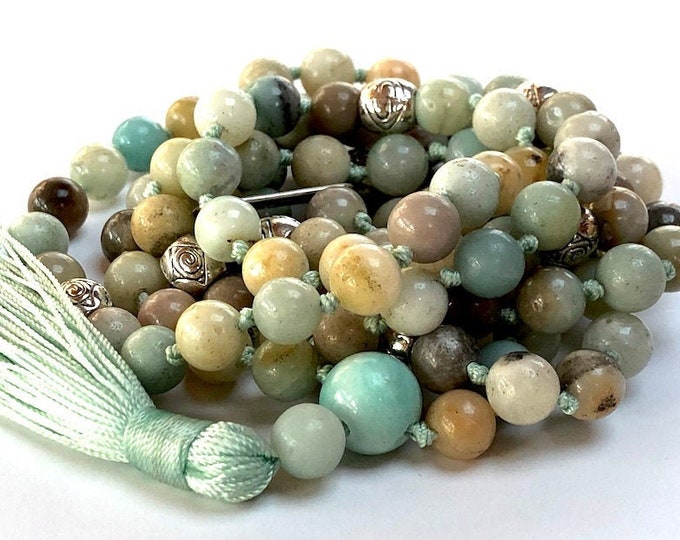 108 AAA Grade Amazonite Mala Beads Necklace for Stress Relief Healing Spirituality, Detox protection, Amazonite Mala, Amazonite Jewelry