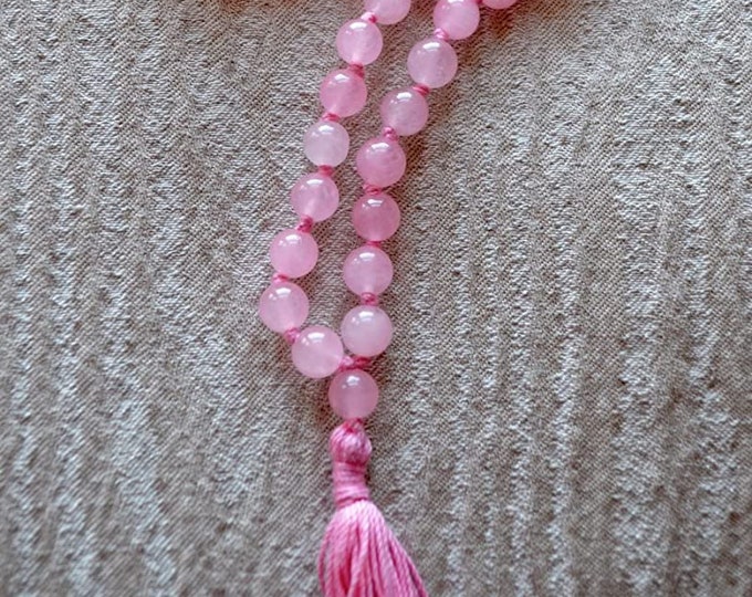 Pink Jade Hand Knotted Japa Mala Beads Necklace, Karma, Nirvana, Meditation, Mala Necklace, Mala Beads Meditation Beads, Crystal Healin