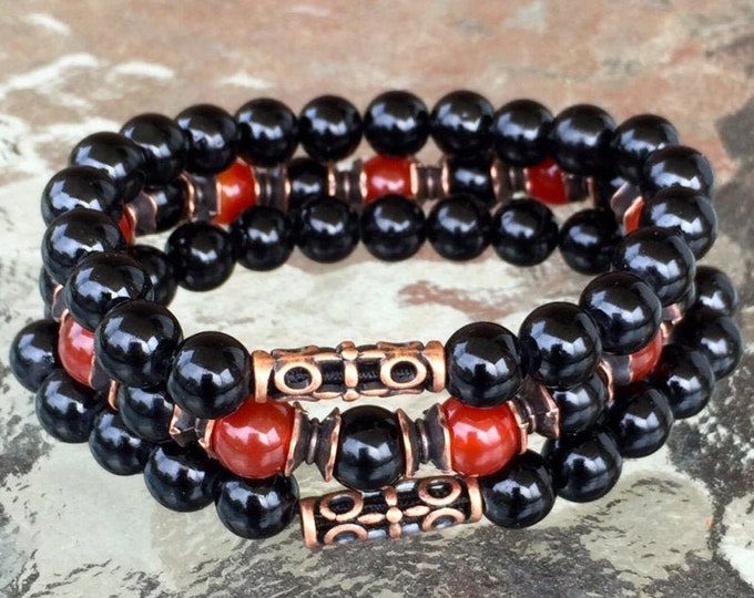 Empath Protection // Carnelian and Black Tourmaline Bracelet // Aura and Negative Energy Protection // Reiki Jewelry // Healing Crystal Mala